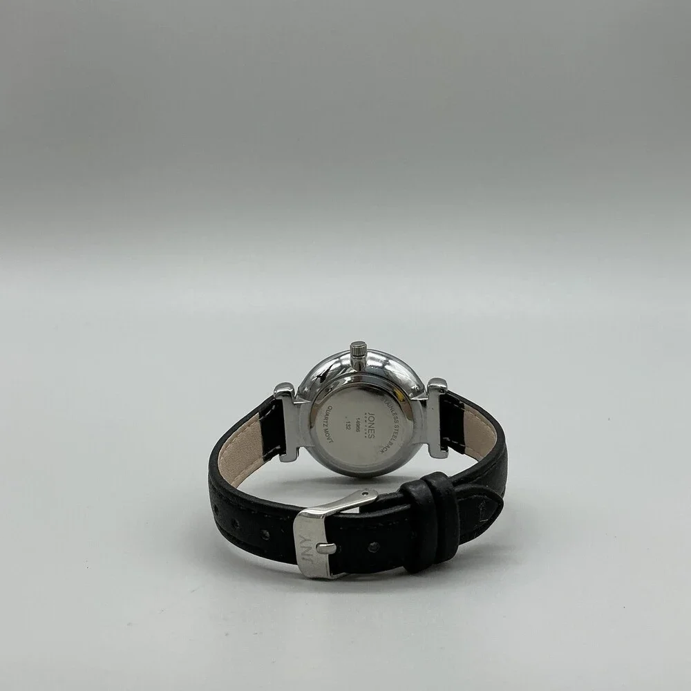 Jones New York 14986 Womens Watch 34mm Black Dial Leather Silver Tone New Batt
